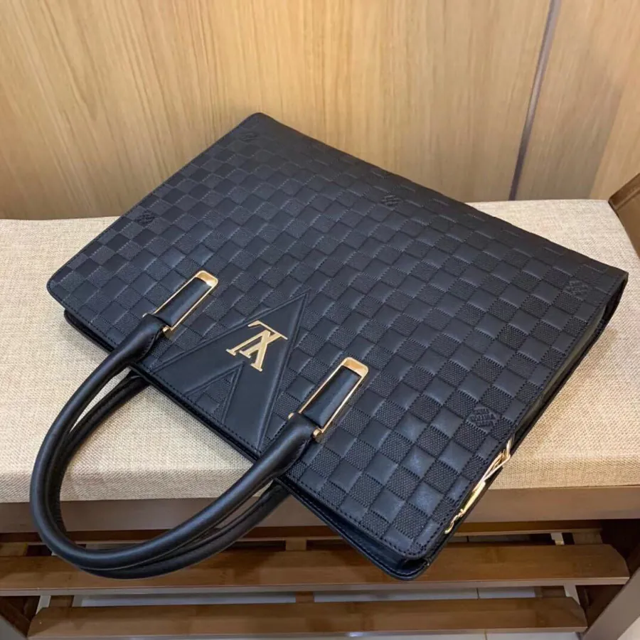 LV Genuine YKK Hardware Briefcase Grained Calfskin