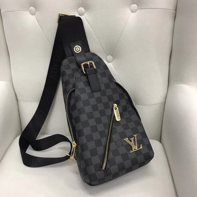 V Style Chest Bag in Grained Calfskin