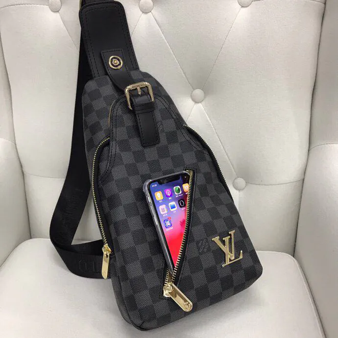 V Style Chest Bag in Grained Calfskin