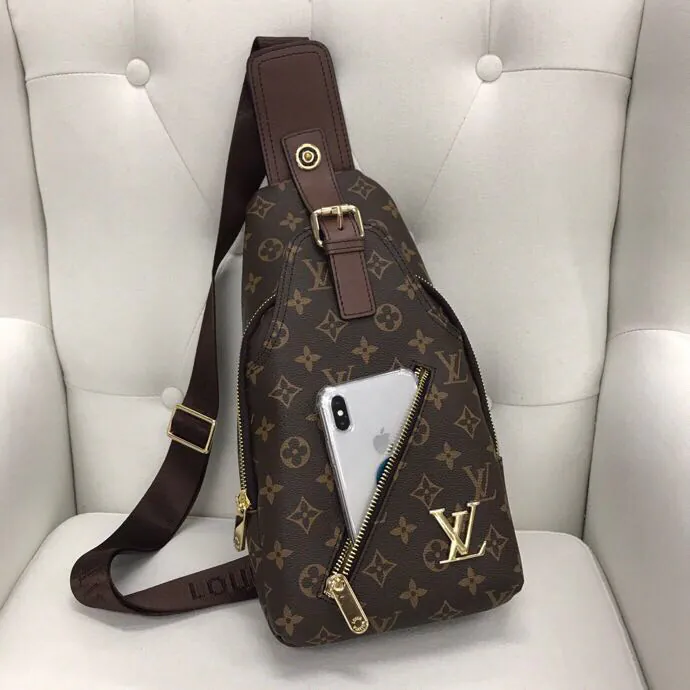 V Style Chest Bag in Black Grained Calfskin