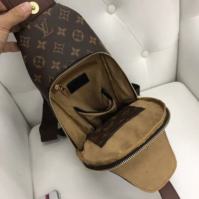 V Style Chest Bag in Black Grained Calfskin