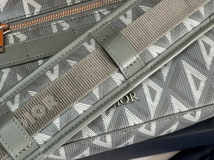 Safari Messenger Bag Gray Grained Calfskin & Diamond Pattern Canvas