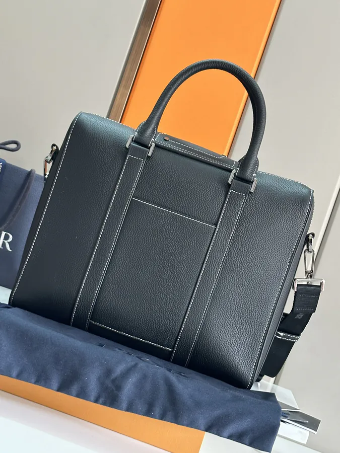 Lingot Series Briefcase with Grained Calfskin and Metal Accents