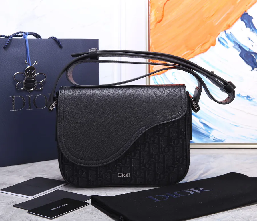 Mini Saddle Messenger Bag in Black Grained Calfskin
