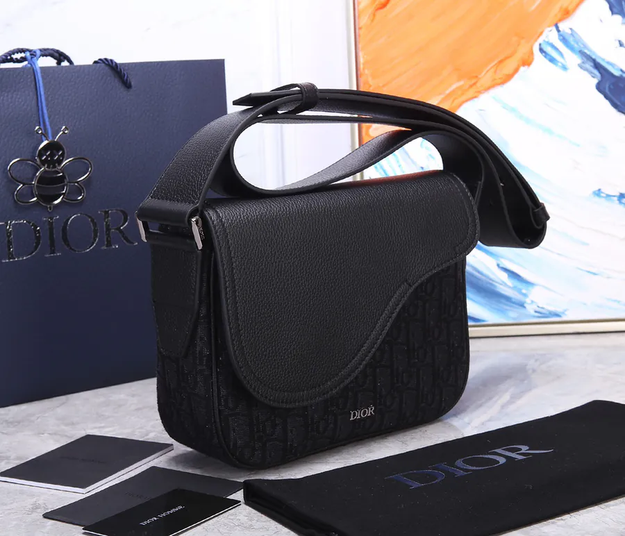 Mini Saddle Messenger Bag in Black Grained Calfskin