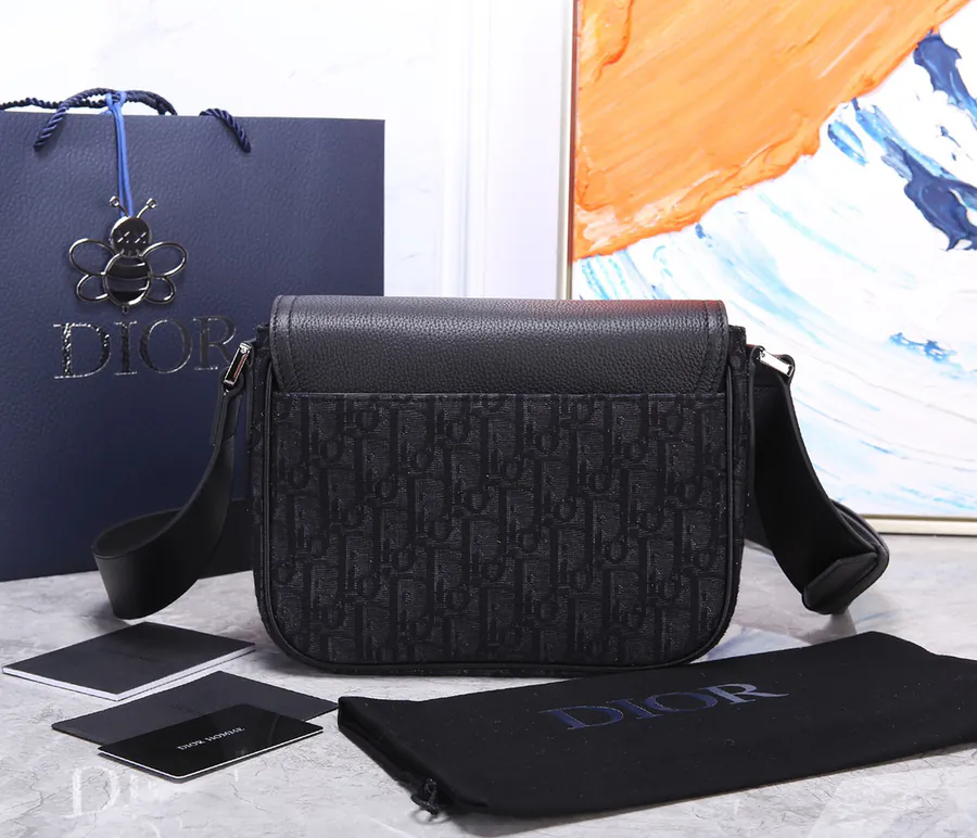 Mini Saddle Messenger Bag in Black Grained Calfskin