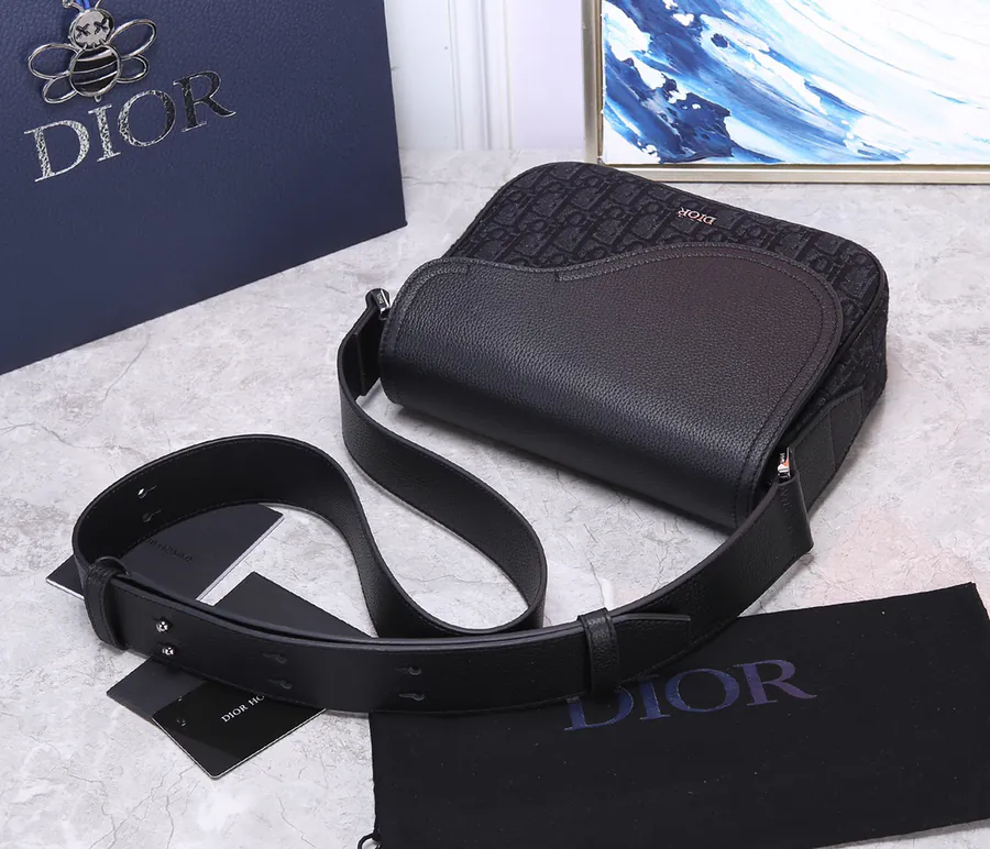 Mini Saddle Messenger Bag in Black Grained Calfskin