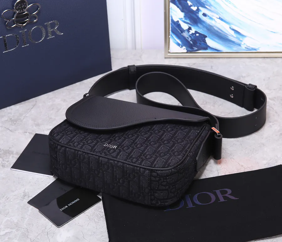 Mini Saddle Messenger Bag in Black Grained Calfskin