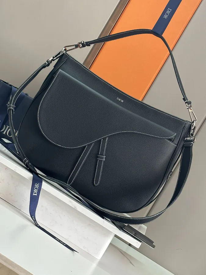 D House Saddle Soft Handbag with Grained Calfskin