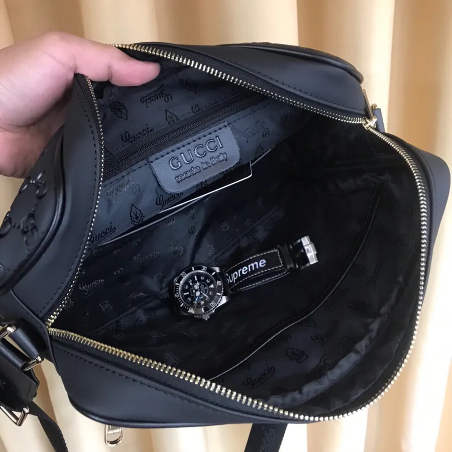 Italian Calfskin Crossbody Bag with Brand Logo