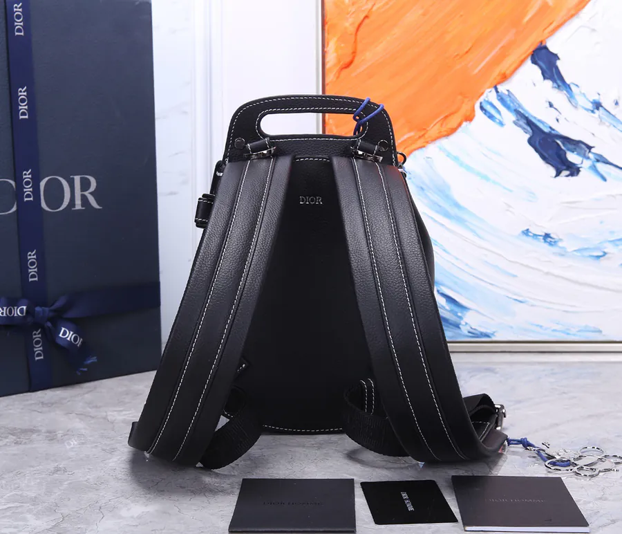 Christian Dior Saddle Backpack Black Grained Calfskin