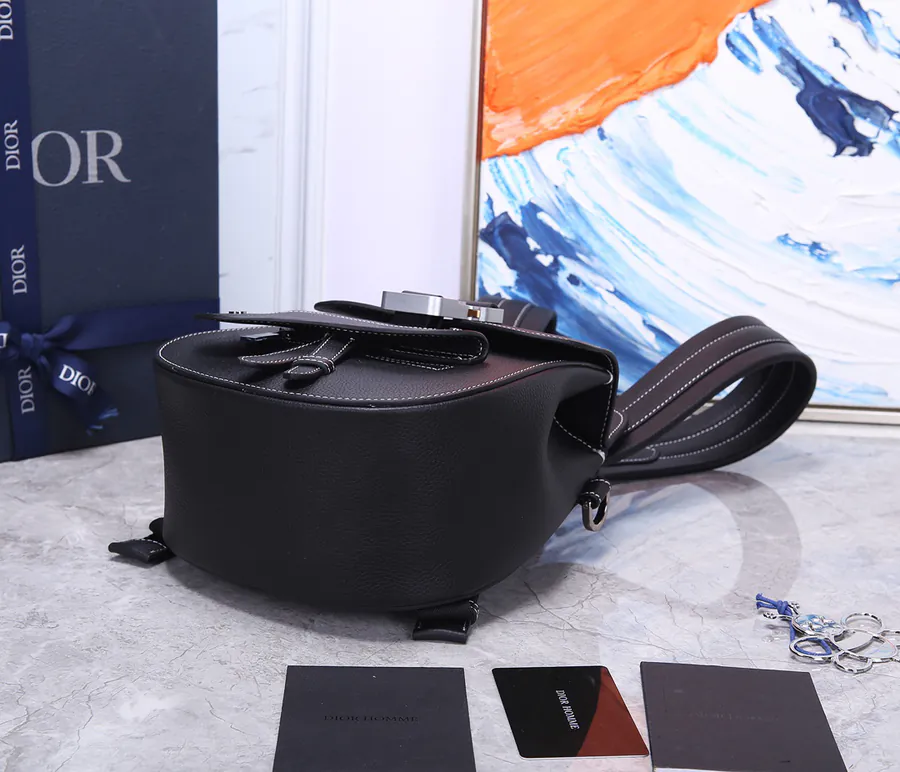 Christian Dior Saddle Backpack Black Grained Calfskin
