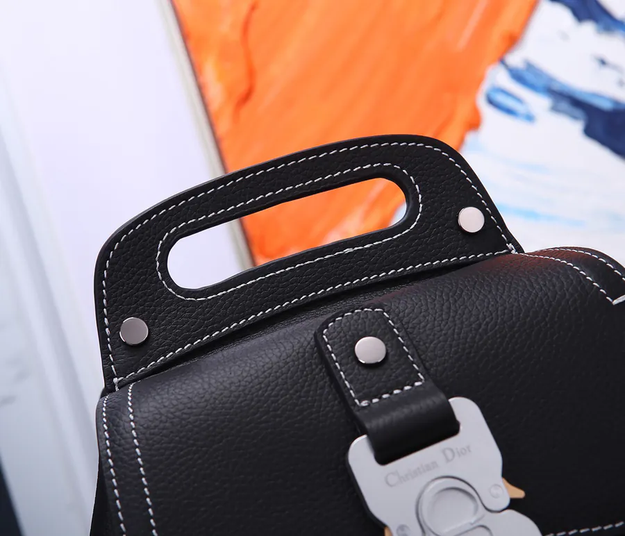 Christian Dior Saddle Backpack Black Grained Calfskin