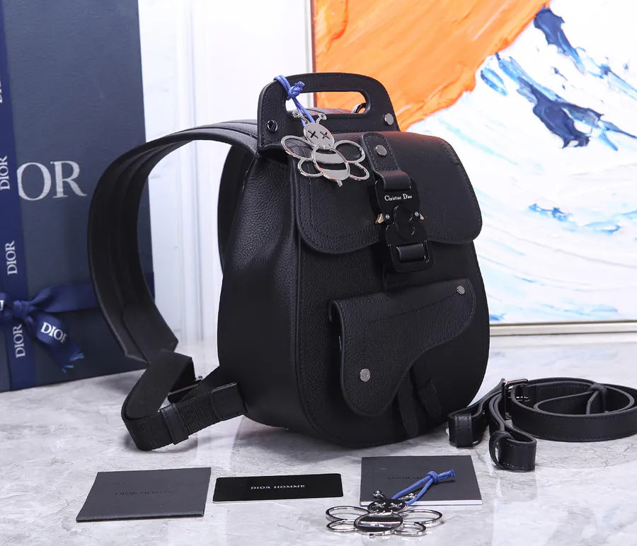 Christian Dior Saddle Shoulder Bag Black Grained Calfskin