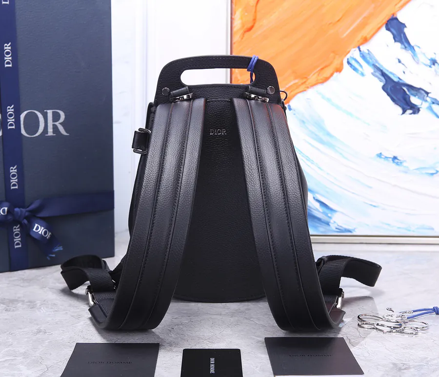 Christian Dior Saddle Shoulder Bag Black Grained Calfskin