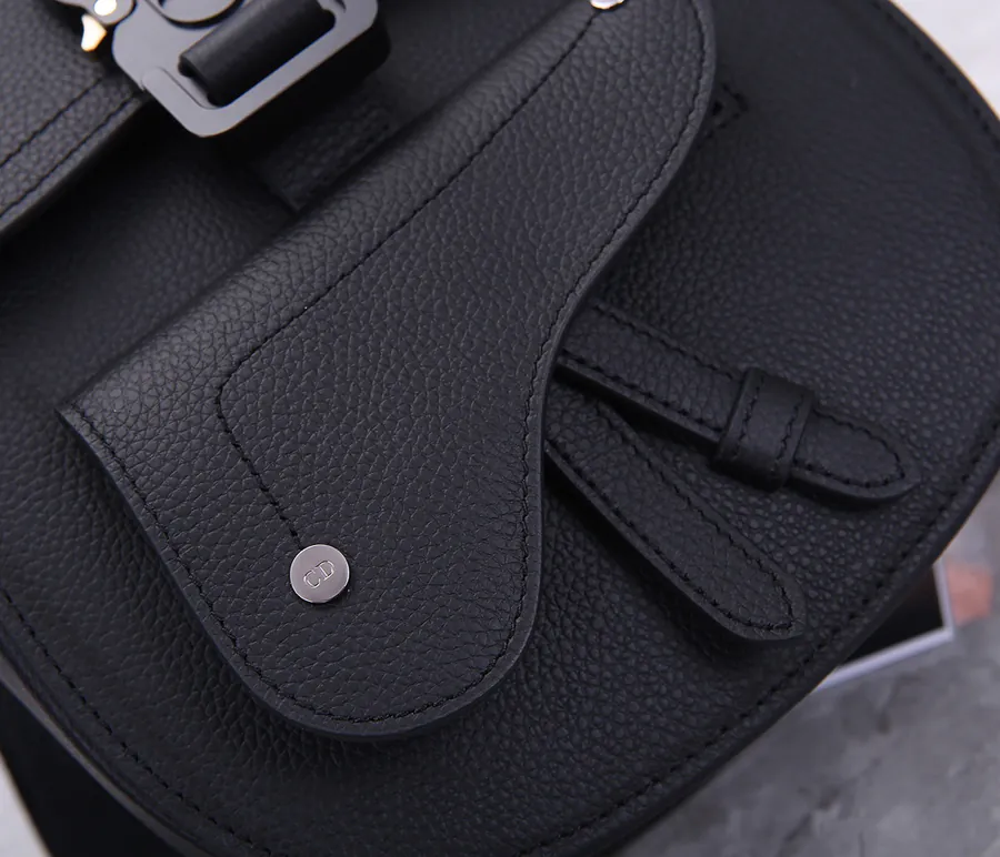 Christian Dior Saddle Shoulder Bag Black Grained Calfskin