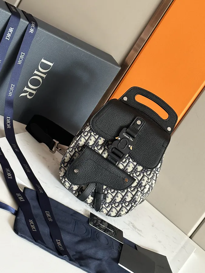 Christian Dio Mini Crossbody Bag in Grained Calfskin