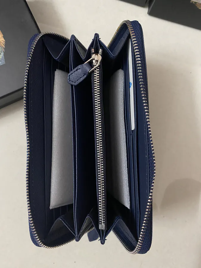 Classic Single Zip Wallet in Blue ZP Development, Italian Cross Grain Calfskin