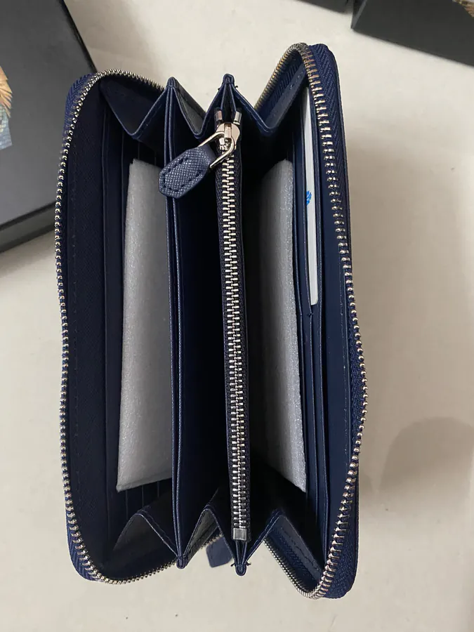 Classic Single Zip Wallet in Blue ZP Development, Italian Cross Grain Calfskin