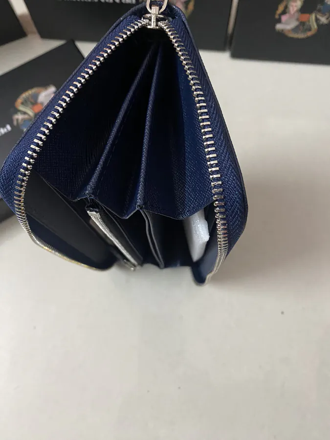 Classic Single Zip Wallet in Blue ZP Development, Italian Cross Grain Calfskin
