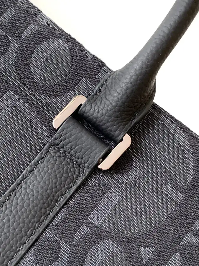 New 232# Black Large D Bag Saddle Tote with Luxury Grained Calfskin
