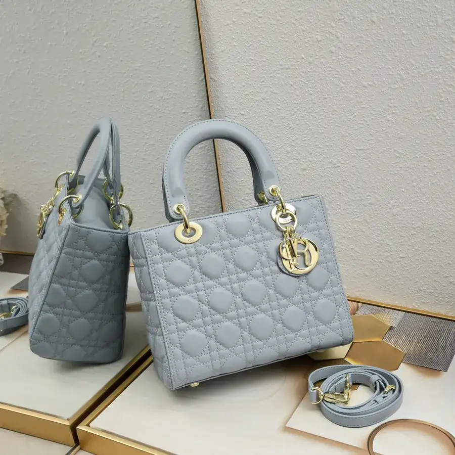 My Lady Blue Grained Calfskin Bucket Bag