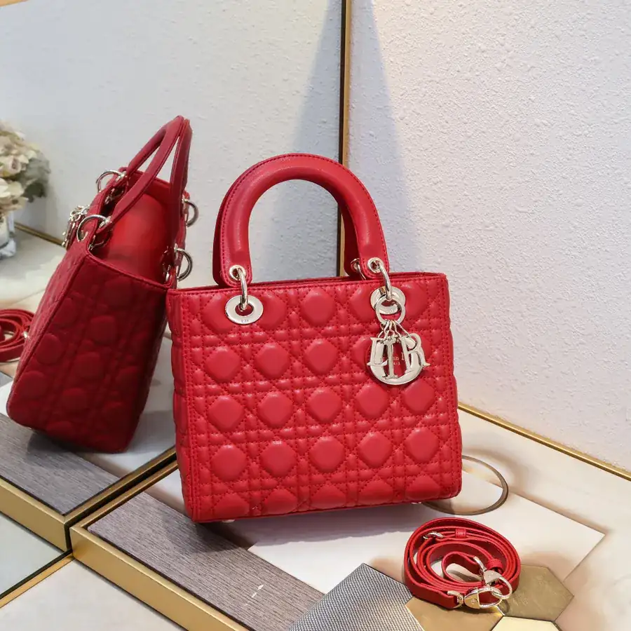 My Lady Red Grained Calfskin Crossbody Bag