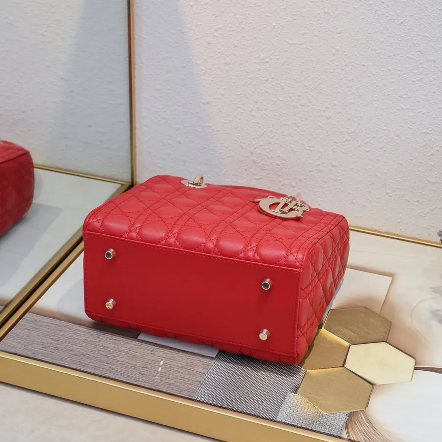 My Lady Red Grained Calfskin Crossbody Bag
