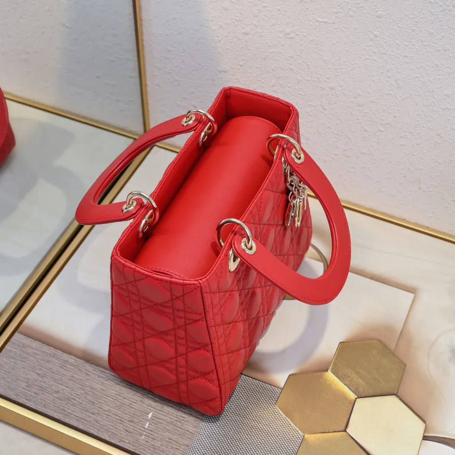 My Lady Red Grained Calfskin Crossbody Bag