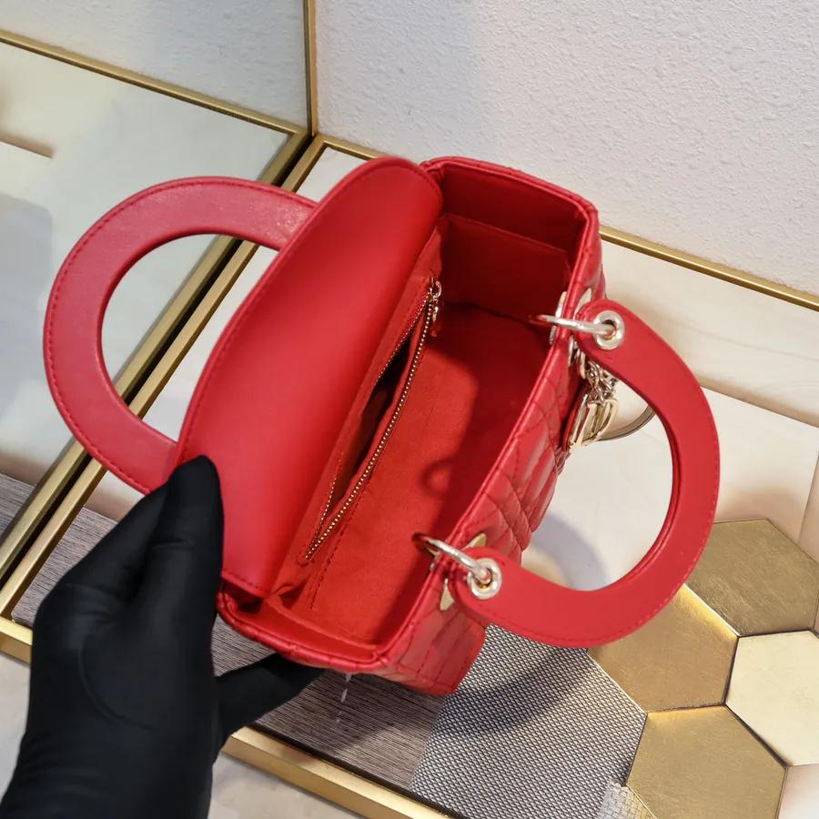 My Lady Four Compartment Red Calfskin Bag with Gold Trim