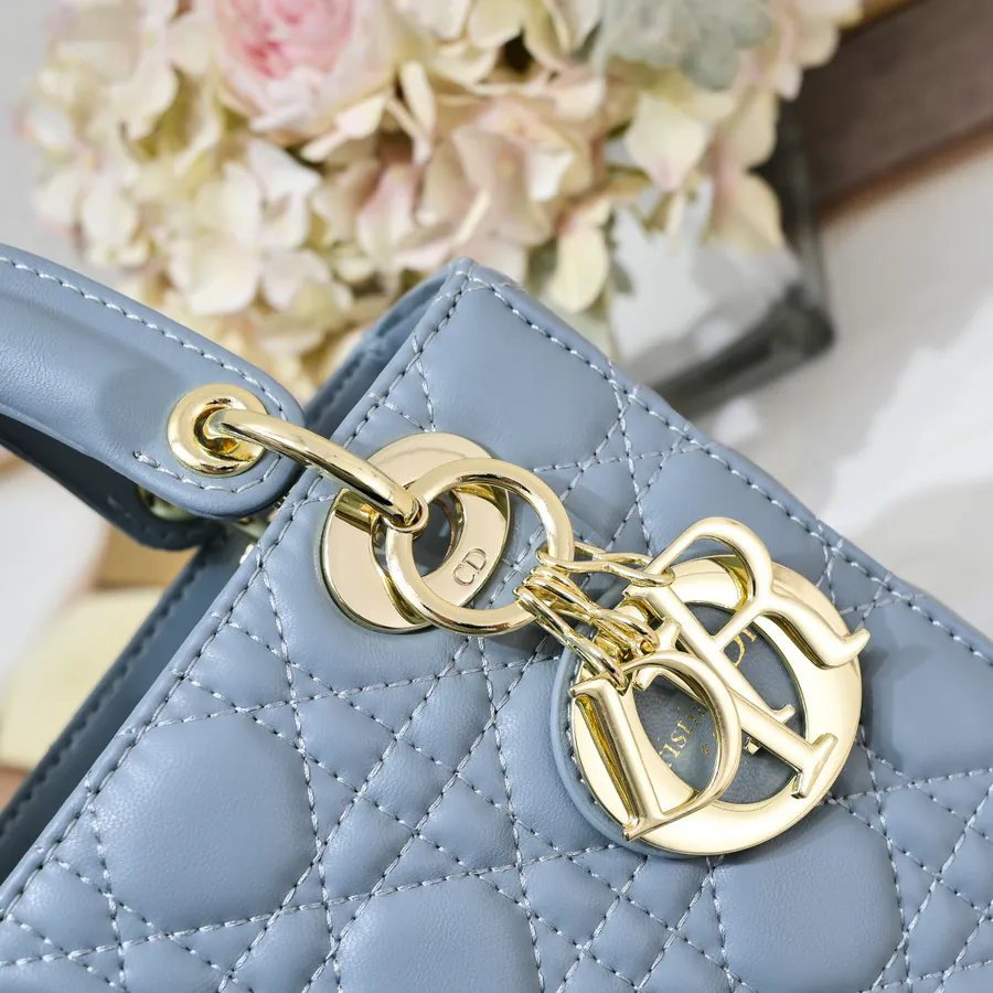 My Lady Letter Series Bucket Bag with Blue Grained Leather