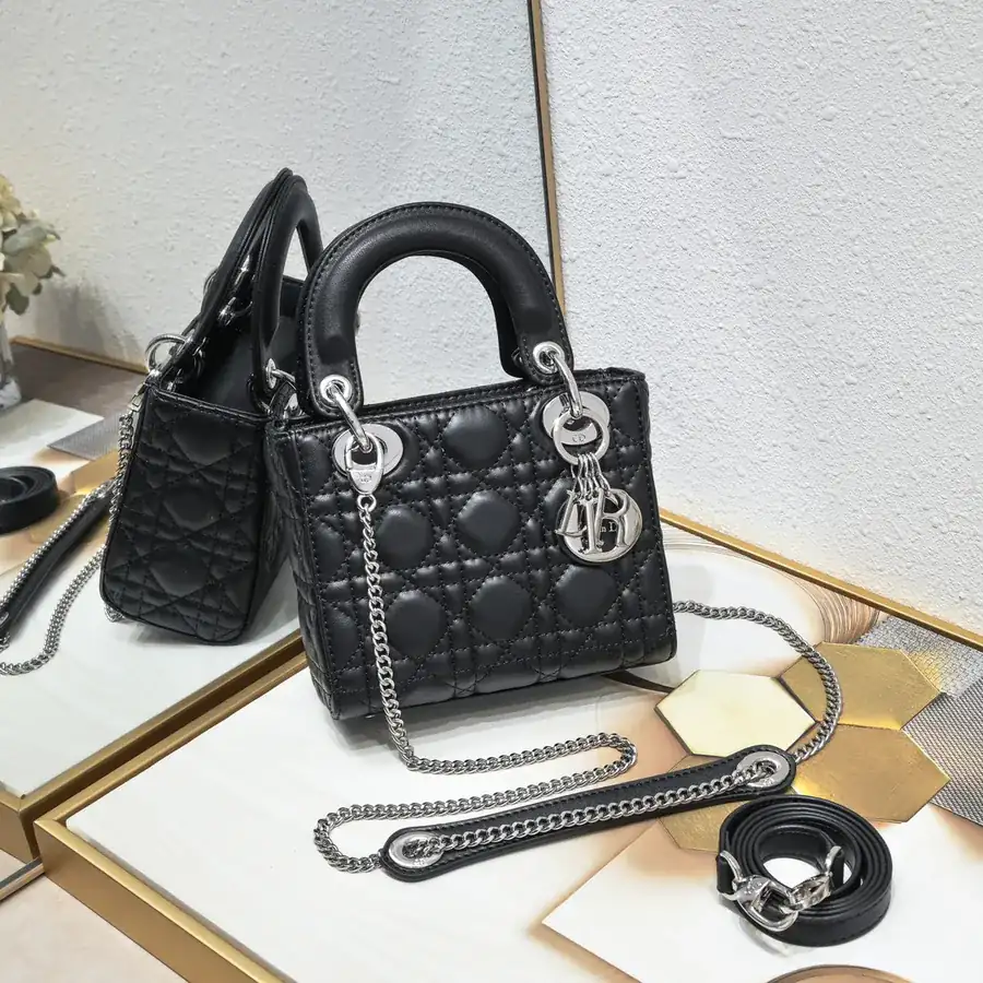 Dai Fei 3 Compartment Bag in Black with Silver Buckles
