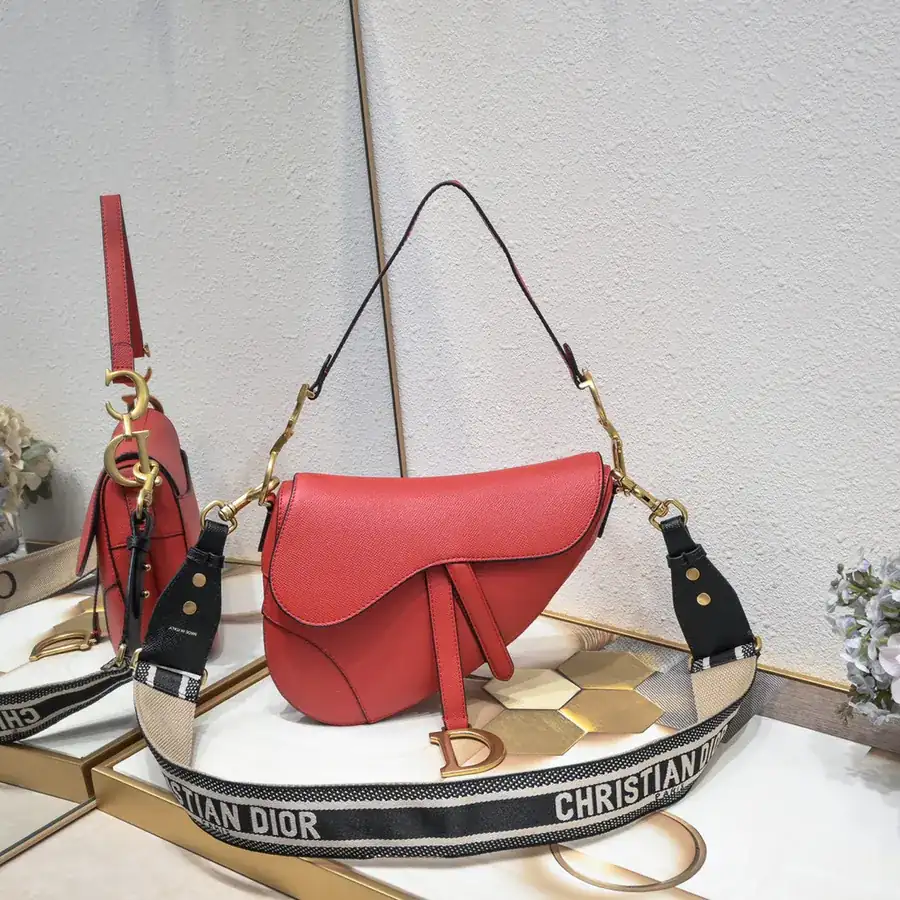 Saddle Red Palm Pattern Large Handbag