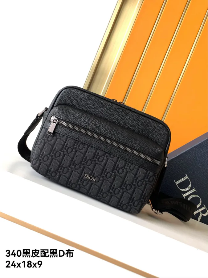 Original 340# Black Leather Crossbody Bag