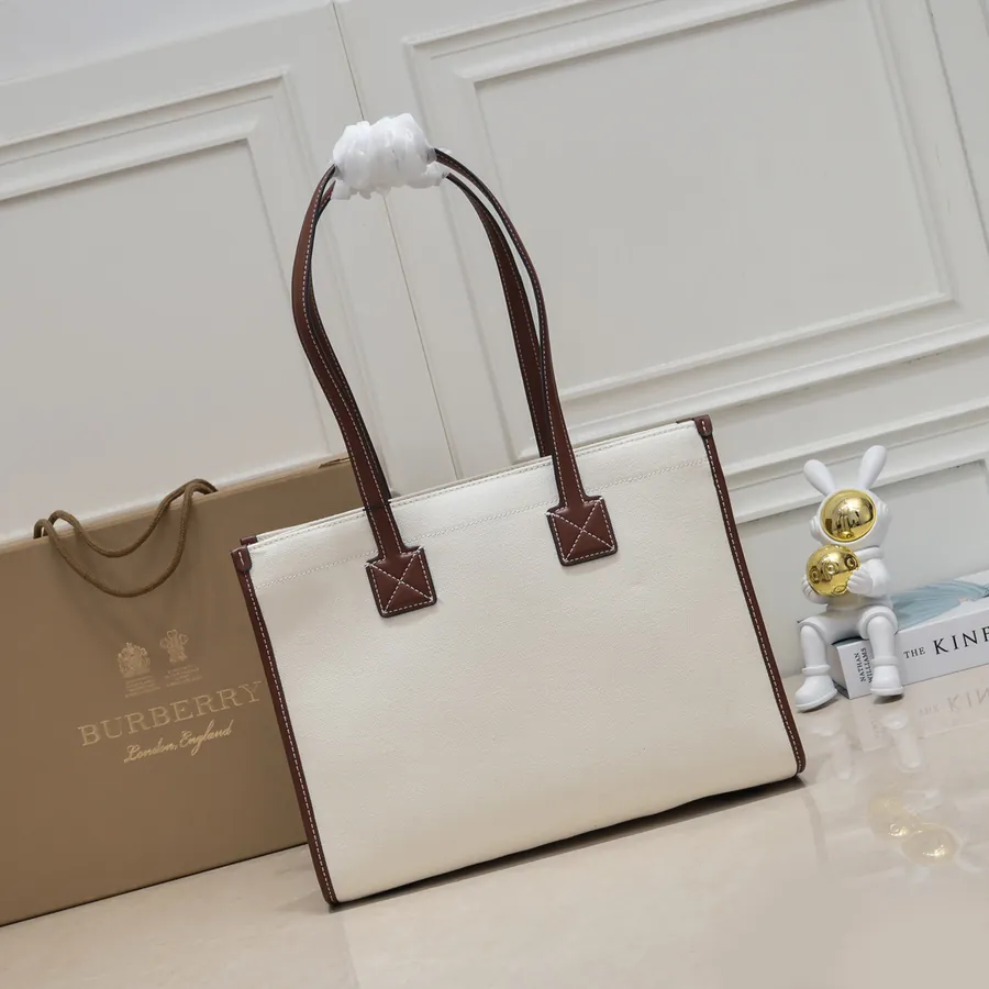 B House Freya Italian Tote Bag with Double Color Canvas and Leather