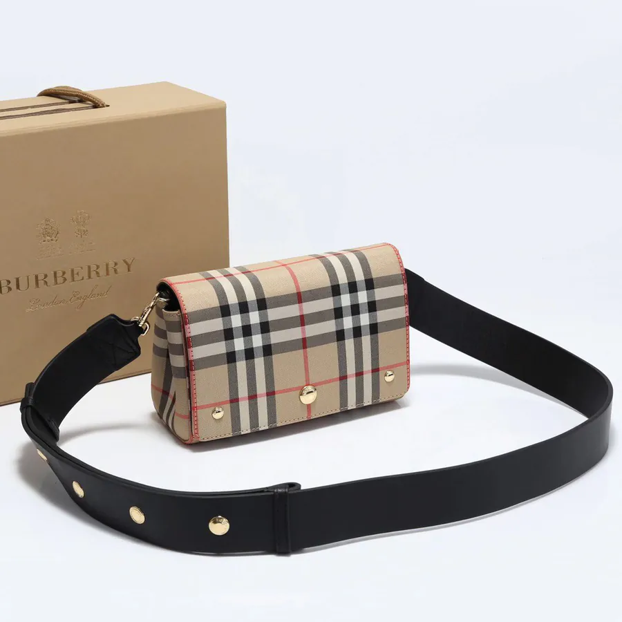 B Family Vintage Check Pattern Leather Crossbody Bag