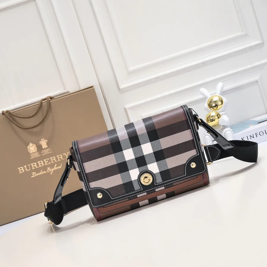 B Brand Upgraded Crossbody Bag with Brand Pattern and Embroidered Leather