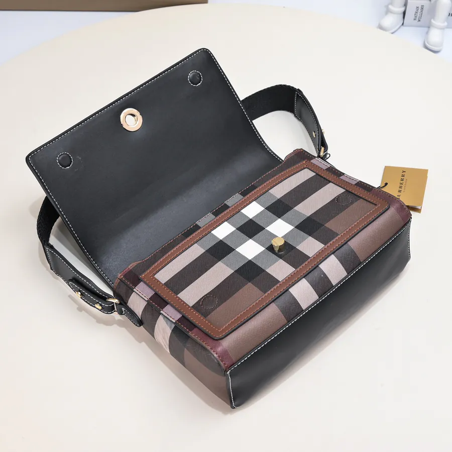 B Brand Upgraded Crossbody Bag with Brand Pattern and Embroidered Leather