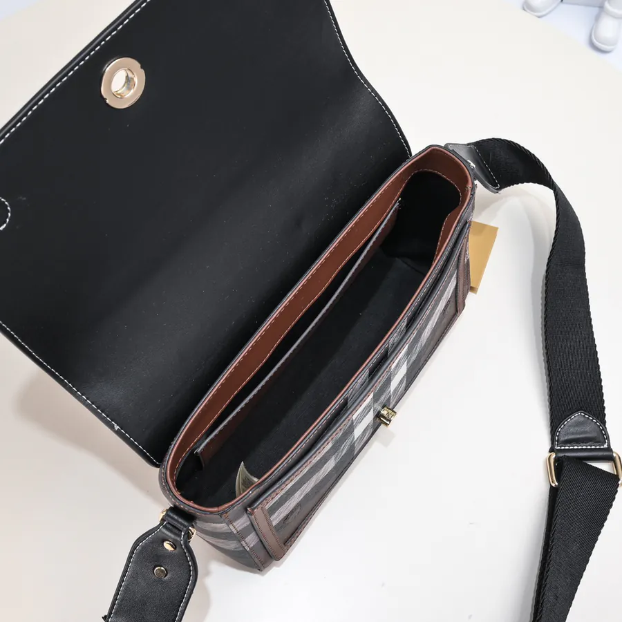 B Brand Upgraded Crossbody Bag with Brand Pattern and Embroidered Leather