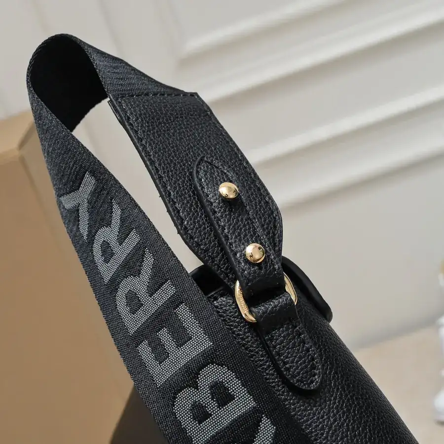 B Brand Vintage Bucket Bag with Grained Calfskin and Embroidered Logo