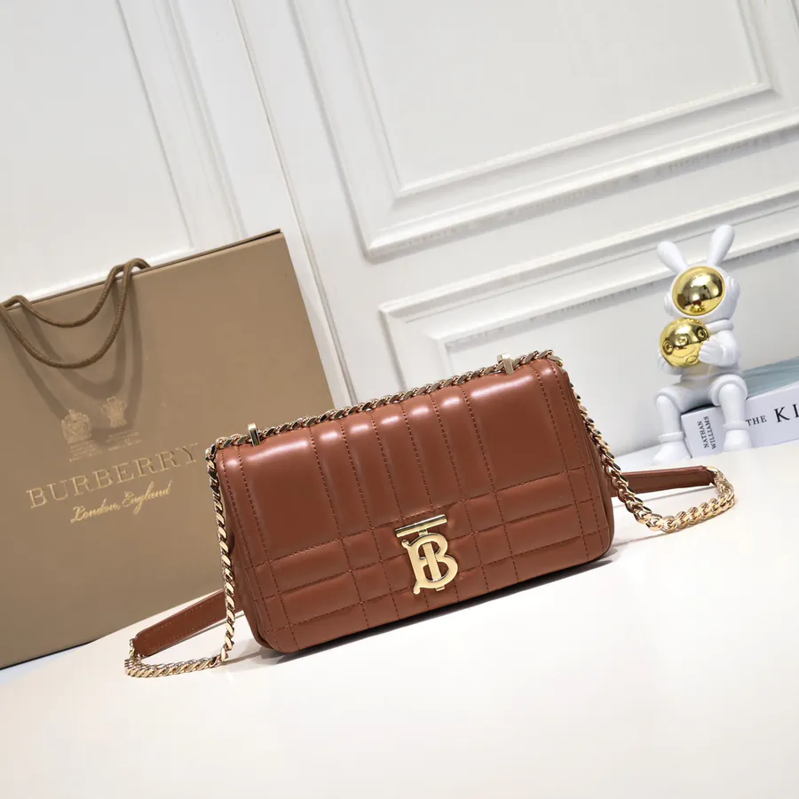B Family Lola Bucket Bag Grained Lamb Leather with Brand Pattern