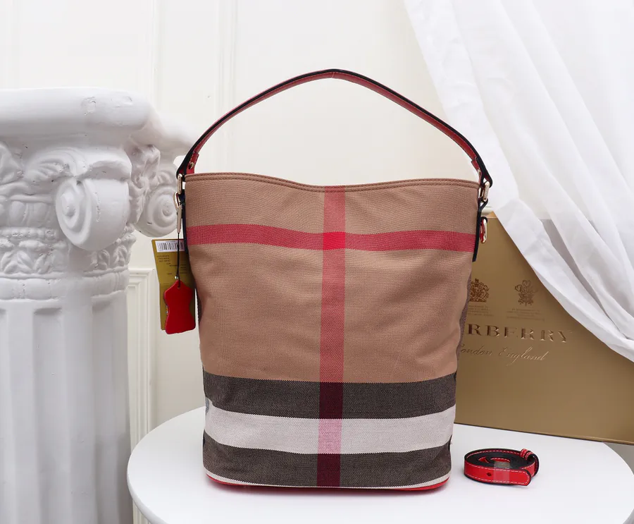 Bur's Iconic The Ashby Handbag Canvas Check Pattern, Grained Calfskin