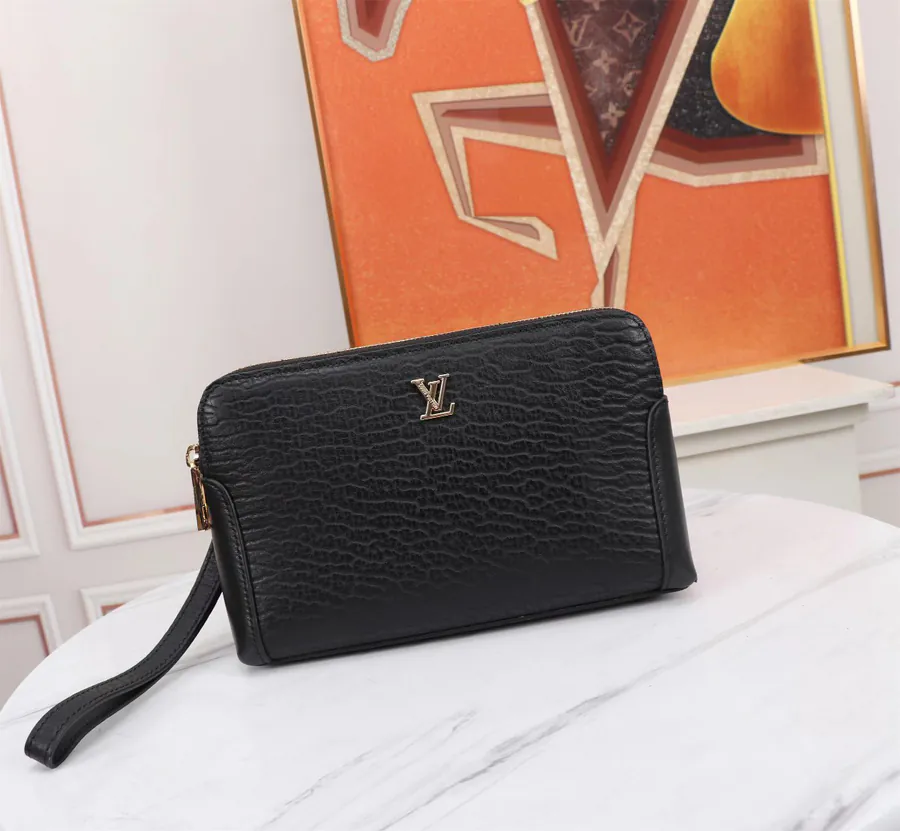 LV Double Zip Bucket Bag Premium Grained Calfskin