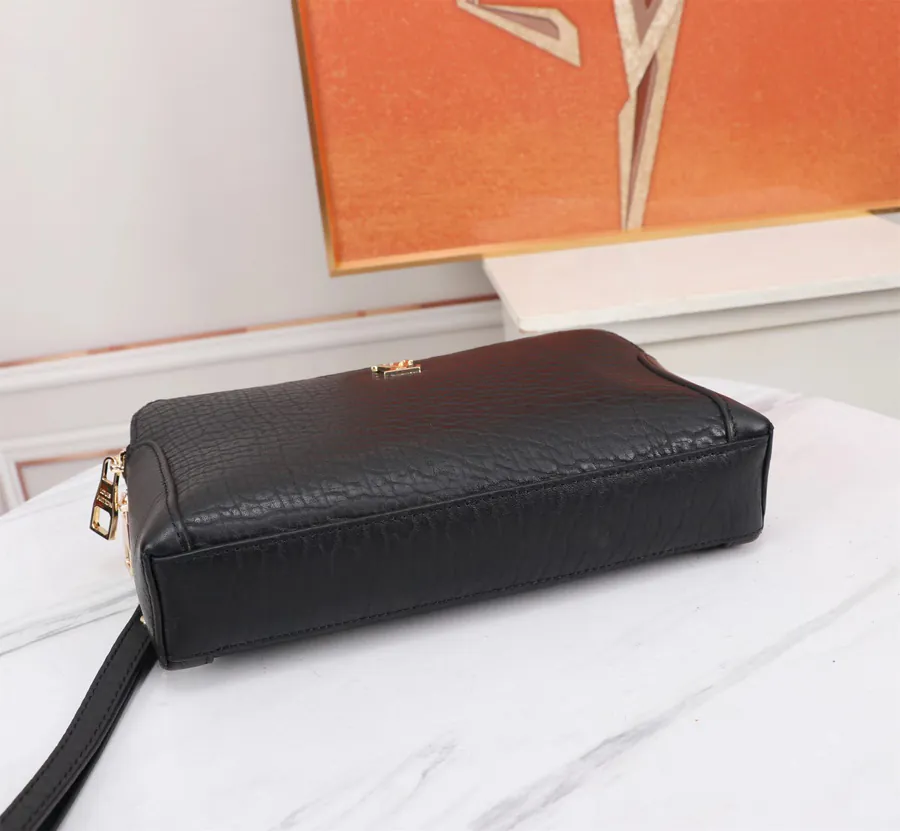 LV Double Zip Bucket Bag Premium Grained Calfskin