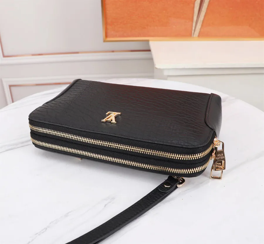 LV Double Zip Bucket Bag Premium Grained Calfskin