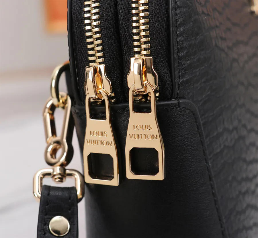 LV Double Zip Bucket Bag Premium Grained Calfskin