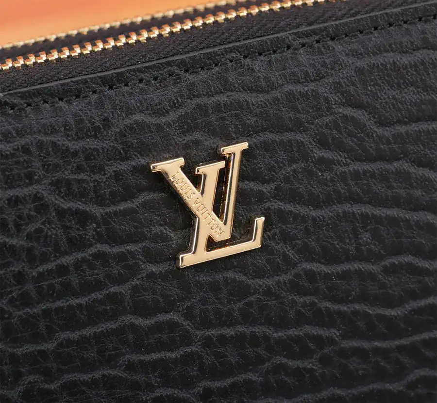LV Double Zip Bucket Bag Premium Grained Calfskin