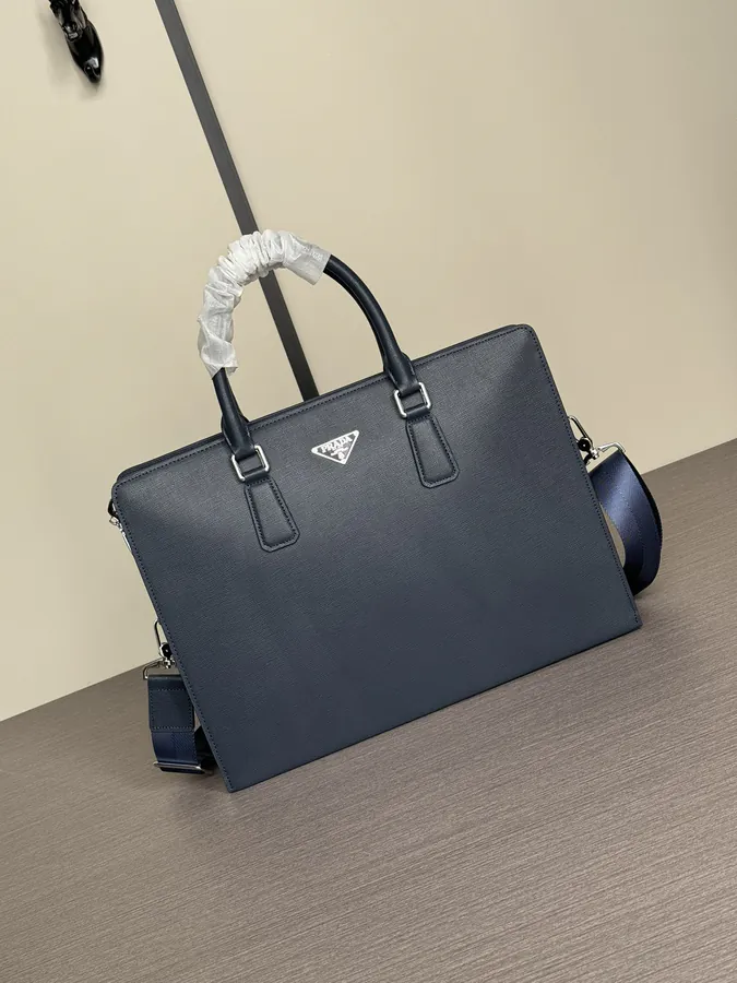 Prada Grained Calfskin Handbag Premium Luxury Briefcase with Unique Texture