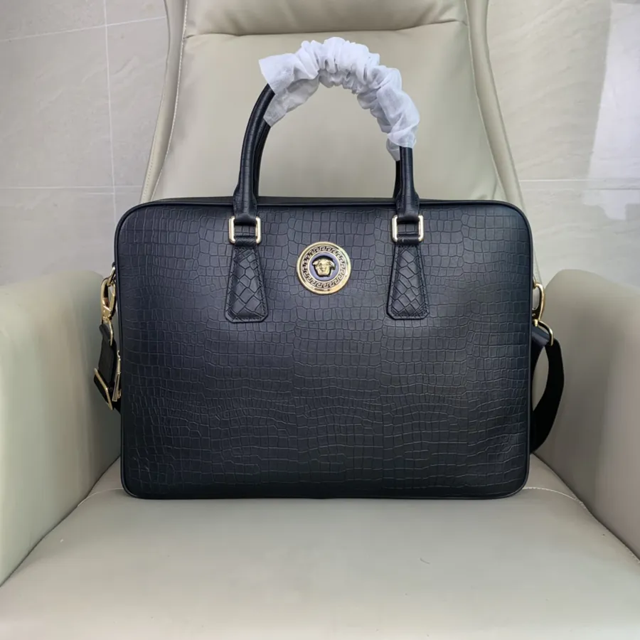 Versace Double Zip Grained Calfskin Briefcase