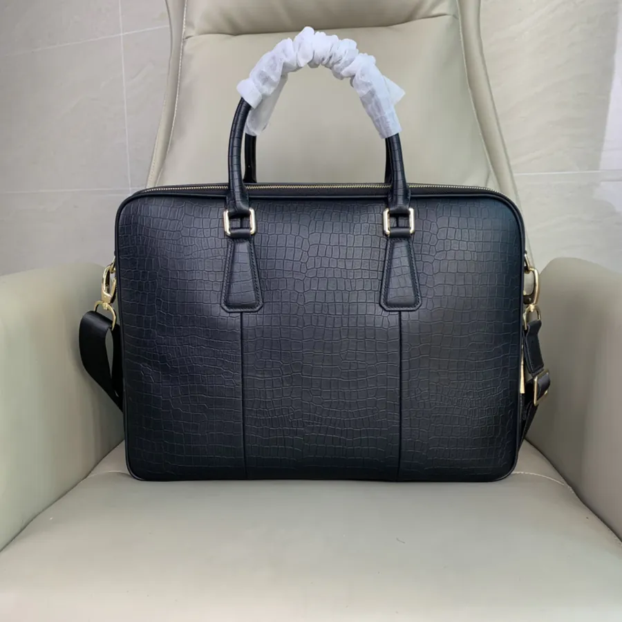 Versace Double Zip Grained Calfskin Briefcase